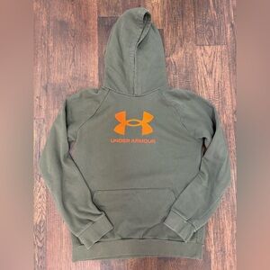 Under Armour Olive Hoodie with Vibrant Orange Logo